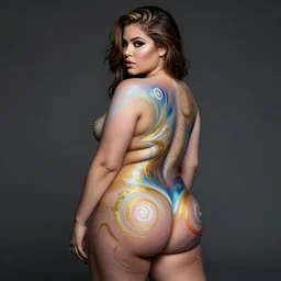singer sia furler chubby body paint photoshoot artistic in studio from behind back turned to the camera
