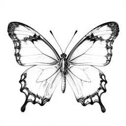 butterfly, vertical symmetry, ink drawing, hyperrealism, background, lineart, high contrast, hollow borders,, clear - cut, coloring page, clear outline, center position, grayscale, white