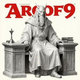 1979 Magazine Cover of an argonian mage sitting on a desk with a large circular window to neo-Tokyo streets behind him. in cyberpunk style by Vincent Di Fate