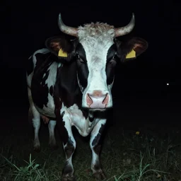 creepy cow at night, creepy cctv footage, disturbing horror photo