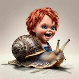 snail with screaming chucky doll head anatomical drawing veterinary