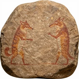 archeological photo of the primitive ancient portraits of furries, rock art drawings, cave drawings, symmetrical, cinematic, real dlsr photography, sharp focus, 4 k, ultra hd, sense of awe, archeology journal cover