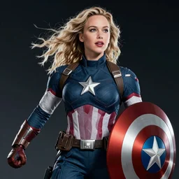 photorealistic art of jennifer lawrence as captain america, dynamic lighting, space atmosphere, hyperrealism, stunning visuals