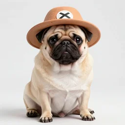 a pug dog cosplaying Luffy from one piece