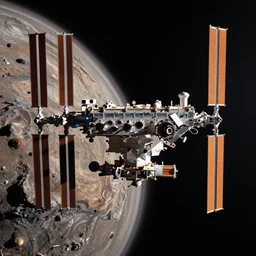 space station in asteroid belt, extremely high detailed photo from NASA