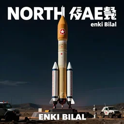 [North Korean space mission, poster, very detailed, cinematic lighting, matte, sharp, photography, art by enki bilal]