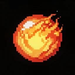 pixel art of a fireball mid flight, black background, pixel art anime game asset