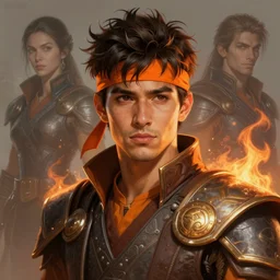 handsome young hispanic man!! shaved face, orange accents, messy spiky hair, headband, jedi, fire emblem, art by artgerm and greg rutkowski and magali villeneuve, portrait, d & d, fantasy, highly detailed, digital painting, trending on artstation, concept art, sharp focus, illustration