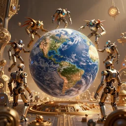 earth ruled by ai and robots, by greg rutkowski, by zdzislaw beksinski, very detailed, ornate, intricate, octane render, warm color lighting, volumetric lighting, 8 5 mm