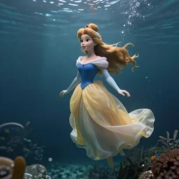 underwater disney pricess, hyper detailed, digital art, cinematic lighting, studio quality, smooth render, unreal engine 5, octane rendered, art style by klimt and nixeu and ian sprigger and wlop and krenz cushart.