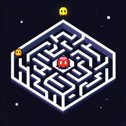 wimmelbilder maze made of space invaders, arcade, 8 - bit, isometric, very sharp