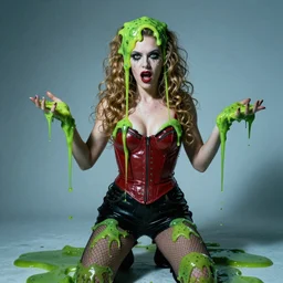 john carpenter's the thing, pin up model, studio portrait, menacing atmosphere, slime everywhere