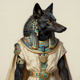 intricate painting of a Werewolf with black fur wearing Tribal Egyptian Clothes, featured in artstation, trending, concept art by Greg Rutkowski, WLOP, Dan Mumford, Christophe Vacher