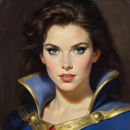 portrait of a stunningly beautiful superhero glamour model, wearing an exquisite costume, greg manchess painting by sargent and leyendecker, studio ghibli fantasy close - up shot asymmetrical intricate elegant matte painting illustration hearthstone, by greg rutkowski by greg tocchini by james gilleard