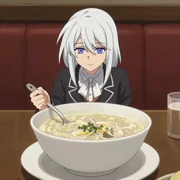 Nosferatu ordering soup at a restaurant