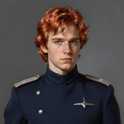 portrait of a man by greg rutkowski, italian features, copper messy hair, attractive, star wars expanded universe, he is about 2 0 years old, elegant, wearing navy uniform of the galactic triunvirate, highly detailed portrait, digital painting, artstation, concept art, smooth, sharp foccus ilustration, artstation hq