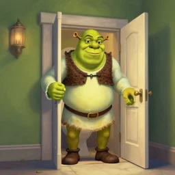 digital art of shrek opening toilet door