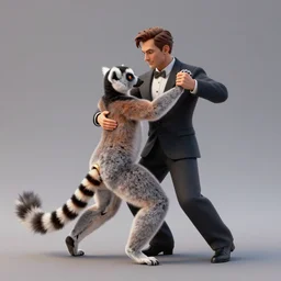 ring - tailed lemur dancing tango by greg rutkowski and thomas kinkade, trending on artstation, 3 d render octane