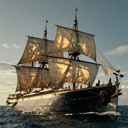 The Black Pearl sails past the Titanic, film still from Pirates of the Carribean