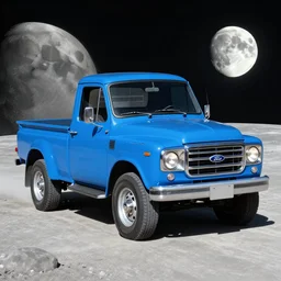 blue ford f - 2 5 0 driving on the moon