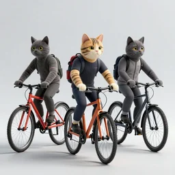 group of cats on bikes, octane render, highly detailed