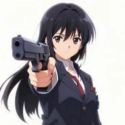 anime girl pointing a gun at the camera