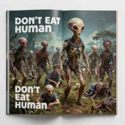 humans are trapped in an alien human farm, shocking images, magazine, don't eat humans