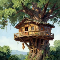 wookiee treehouse village hanging from gigantic trees, painting by ralph mcquarrie