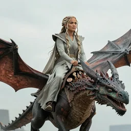 Jennifer Lopez as Daenerys Targaryen riding a dragon, XF IQ4, 150MP, 50mm, F1.4, ISO 200, 1/160s, natural light