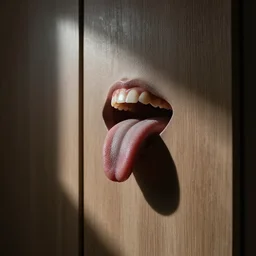 closet with teeth and a tongue coming out