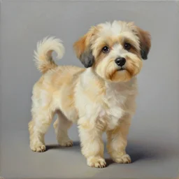 painting of cute dog, full stature, in style of niko pirosmani, photorealistic