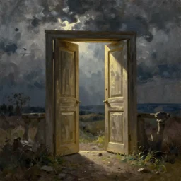 Hells doors landscape oil painting, dynamic lighting, sad sky, hopeless emotions, by Beksinski, sharp focus, Artstation HQ