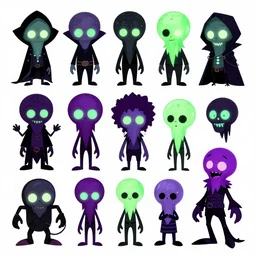 CGI lisa frank gothic punk toxic glow in the dark bones vampiric rockstar vampire squid concept character designs of various shapes and sizes by genndy tartakovsky and the creators of fret nice at pieces interactive and splatoon by nintendo and the psychonauts by doublefines tim shafer artists for the new hotel transylvania film managed by pixar and overseen by Jamie Hewlett from gorillaz