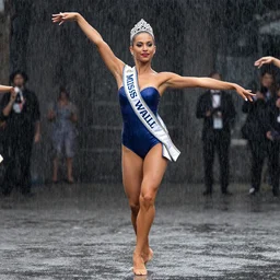 miss of the world dancing in the rain, 8 k, smooth, sharp focus, art by artgerm and wlop
