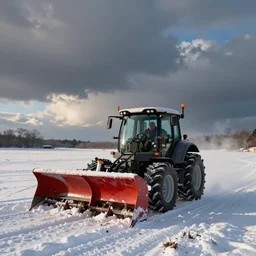 Hank Hill ploughing sitting on a snow plough in the middle of winter