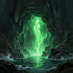 a scary glowing green scifi portal to another world in darwin's arch, ocean and rock landscape, science fiction, intricate, elegant, highly detailed, digital painting, artstation, concept art, matte, sharp focus, illustration, art by greg rutkowski and rembrandt