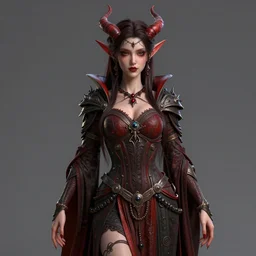 complex 3 d hyper realistic smooth ultra sharp render of a gorgeous!! robed demoness sorceress woman | beatiful demon girl, d & d, medieval, fantasy | art by oh jinwook + 吵 集 仁 儿 on artstaion + takeshi obata + alphonse mucha