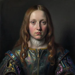 electric lore, painted by peter lloyd and frank wu, trending on artstation, rembrandt lighting front view iridescent colors, chalk art, macro, magic realism, manierism