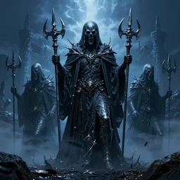ghosts haunting Minas Morgul, black metal artwork, blue color scheme, highly detailed
