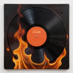 a painting of a vinyl record on fire