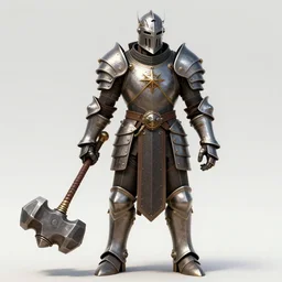 character art, concept art, armor, paladin. Holding a hammer. Steampunk. High detail.