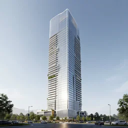 modern and sustainable skyscraper, very detailed, rendered in v-ray