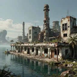 a beautiful detailed highly detailed city motel industrial architecture abandoned by salvador dali, cgsociety darkacademia tundra futuristic lake alien hyperrealism extraterrestial, archdaily, wallpaper, highly detailed, trending on artstation.
