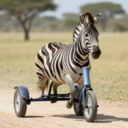 a zebra riding a tricycle