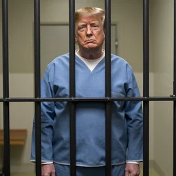 donald trump in prison behind bars dressed in prison clothing