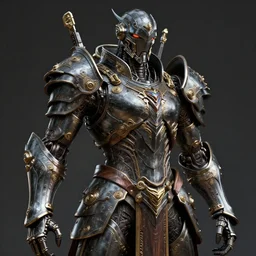 hyper realistic glorious ancient in a obsidian metal armor, futuristic design, portrait, cyberpunk style, wood and gold details, intricate, extremely detailed, ornate, deep of field, hard surface, exoskeleton, substance designer metal unreal engine. amazing likeness. very detailed.