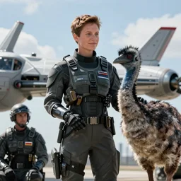 Commander Shepard from Mass Effect welcomes a dodo to his crew on the Normandy. realistic, 4k, cinematic