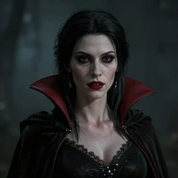 portrait of a lady vampire, 35mm, depth of field, DOF, ominous, sharp, detailed, photorealistic, octane render, high definition, 4k, artstation, donato giancola, Greg Rutkowski, matthew benedict