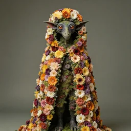 a golem wearing a cloak made of flowers, by Omar Z. Robles, CANON Eos C300, ƒ1.8, 35mm, 8K, medium-format print
