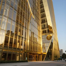 building made of gold and glass  by  zaha hadid